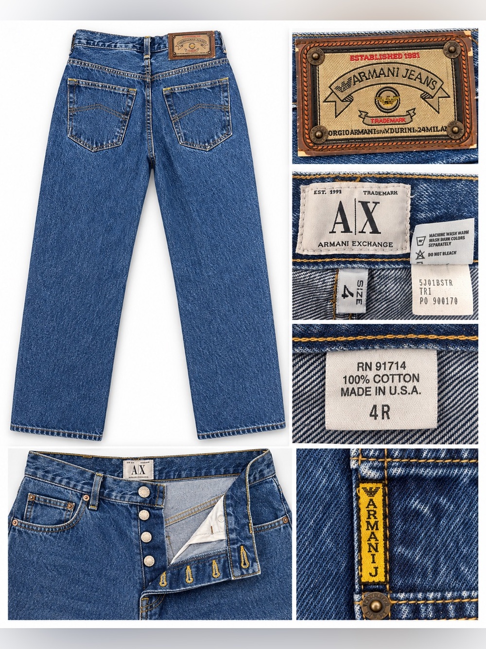 Vintage Armani Exchange A|X Jeans Women’s Size 4R Made in USA 100% Cotton Button